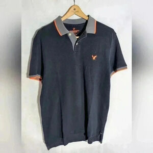 American Eagle Outfitters Black Polo orange trim cotton sz M
